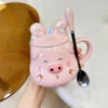 Cốc sứ heo hồng đáng yêu có nắp và muỗng Tiệm của Sứa